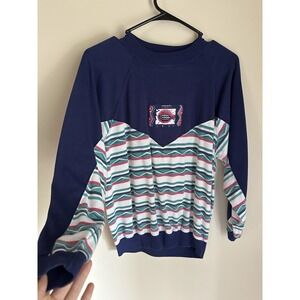 Vintage Gina Peters Navy Blue Southwestern Striped Fish Graphic Sweatshirt Men M